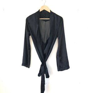 BLACKHEART silk intimates sleepwear black robe sheer heart size XS